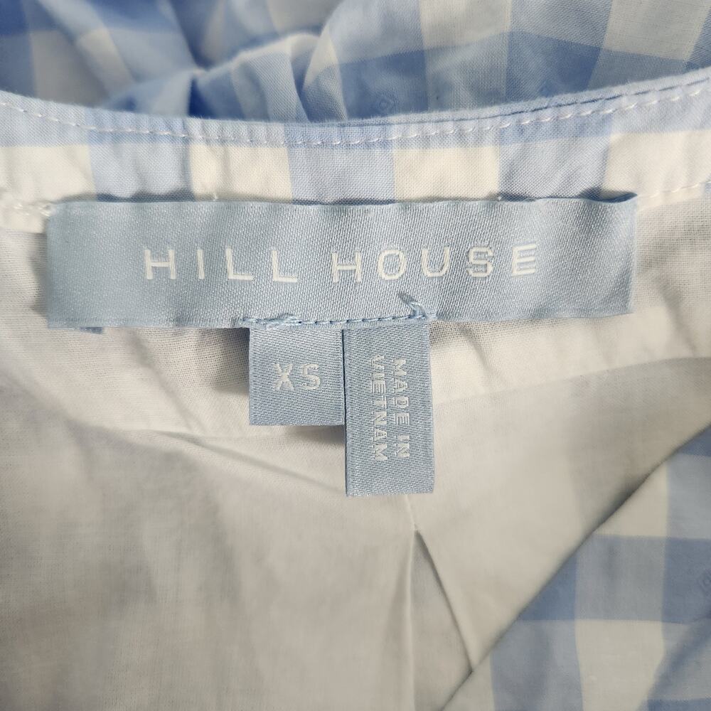 Hill House Colette Blue Jacquard Check Ruffle Long Sleeve Mini Dress, XS - Picture 13 of 14
